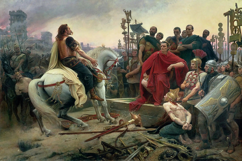 ヴェルシンゲトリクスはジュール・セザールの足元に武器を投げ捨てる - リオネル・ロワイヤー

Source:
Vercingetorix jette ses armes aux pieds de Jules César - Lionel Royer
