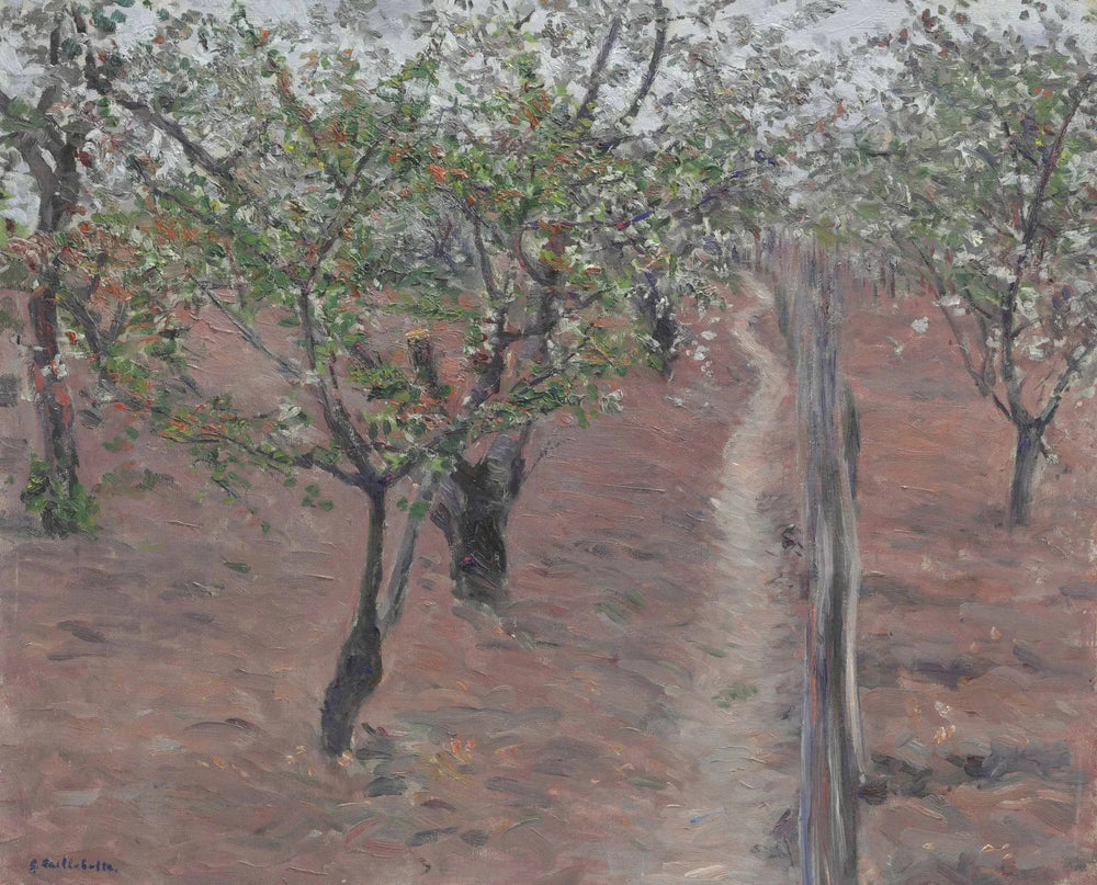 Verger, arbres en fleurs, Petit Gennevilliers - Gustave Caillebotte image 1 reproduction artisanale de tableau