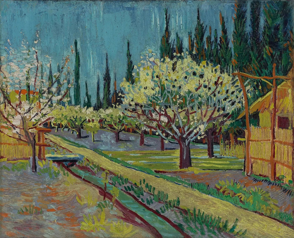Verger fleuri, entouré de cyprès - Vincent van Gogh image 1 reproduction artisanale de tableau
