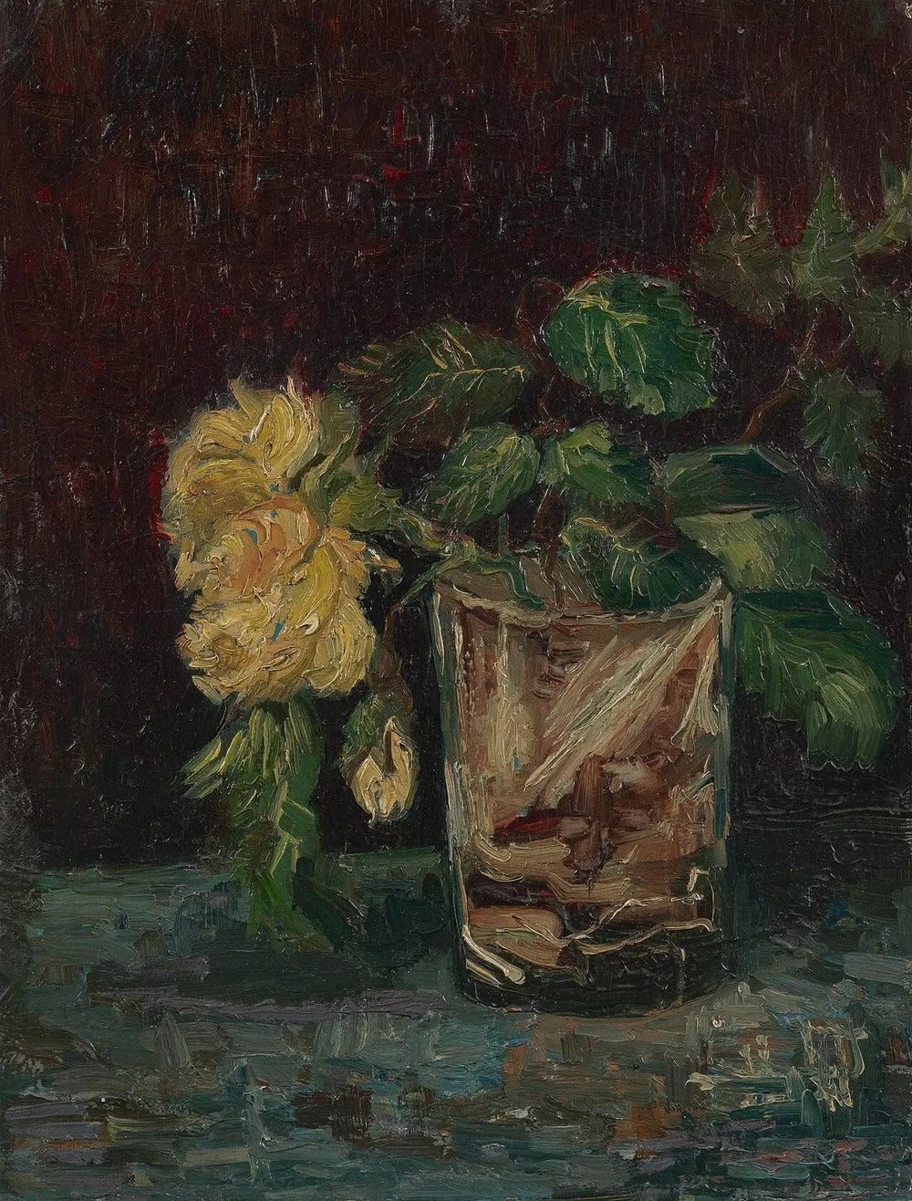 Verre avec des roses jaunes - Vincent van Gogh image 1 reproduction artisanale de tableau