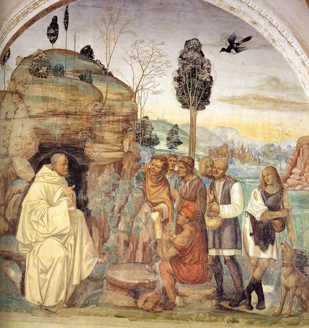Vie de saint Benoît, scène 7 : Benoît instruit les paysans - Il Sodoma (Giovanni Antonio Bazzi) image 1 reproduction d’œuvre d’art à l’huile