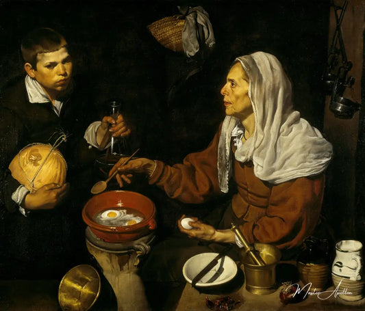 Vieille faisant frire des œufs - Diego Velázquez - Reproductions de tableaux et peintures haut de gamme