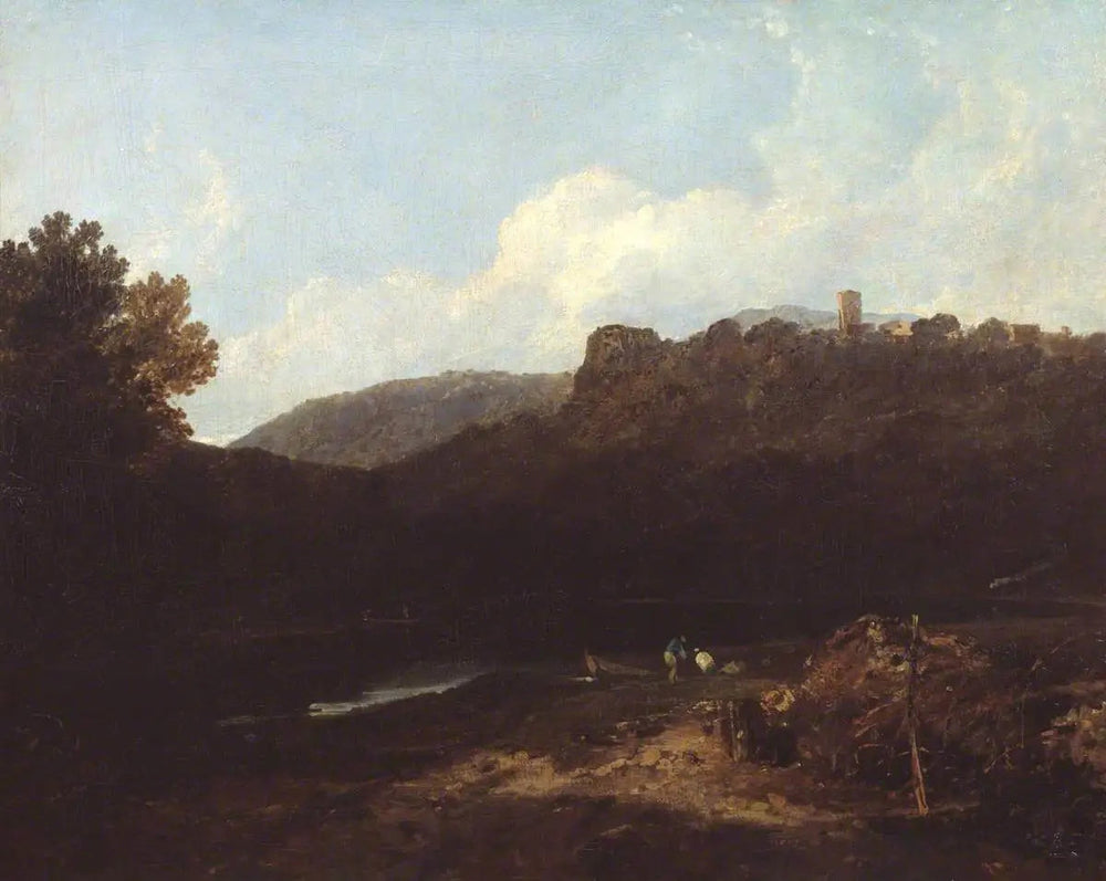 View in Wales: Mountain Scene with Village and Castle - Evening - J. M. W. Turner image 1 copie de tableau peinte à la main