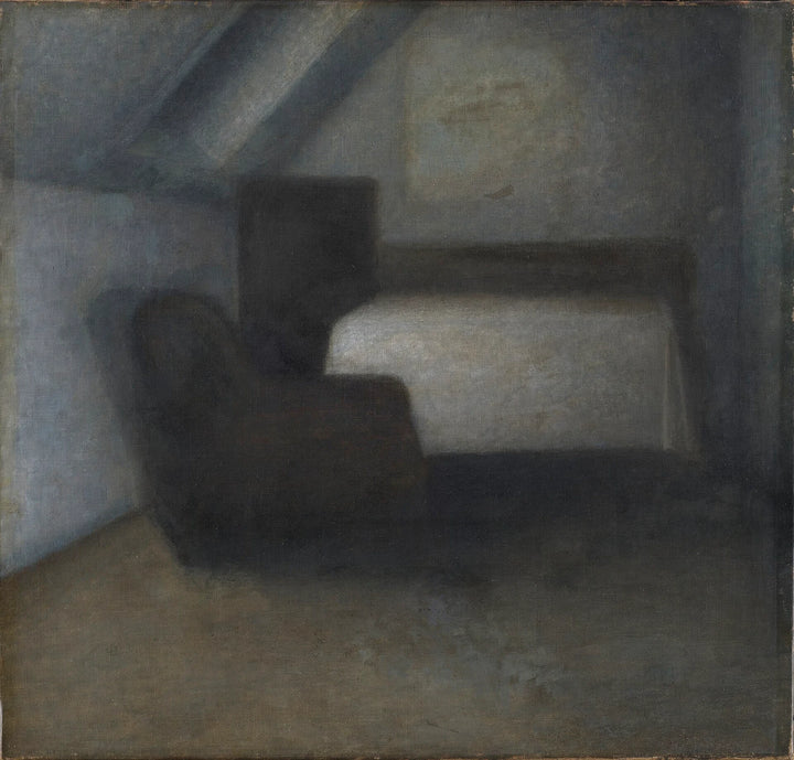 テーブルと椅子付きの屋根裏部屋 - Vilhelm Hammershøi