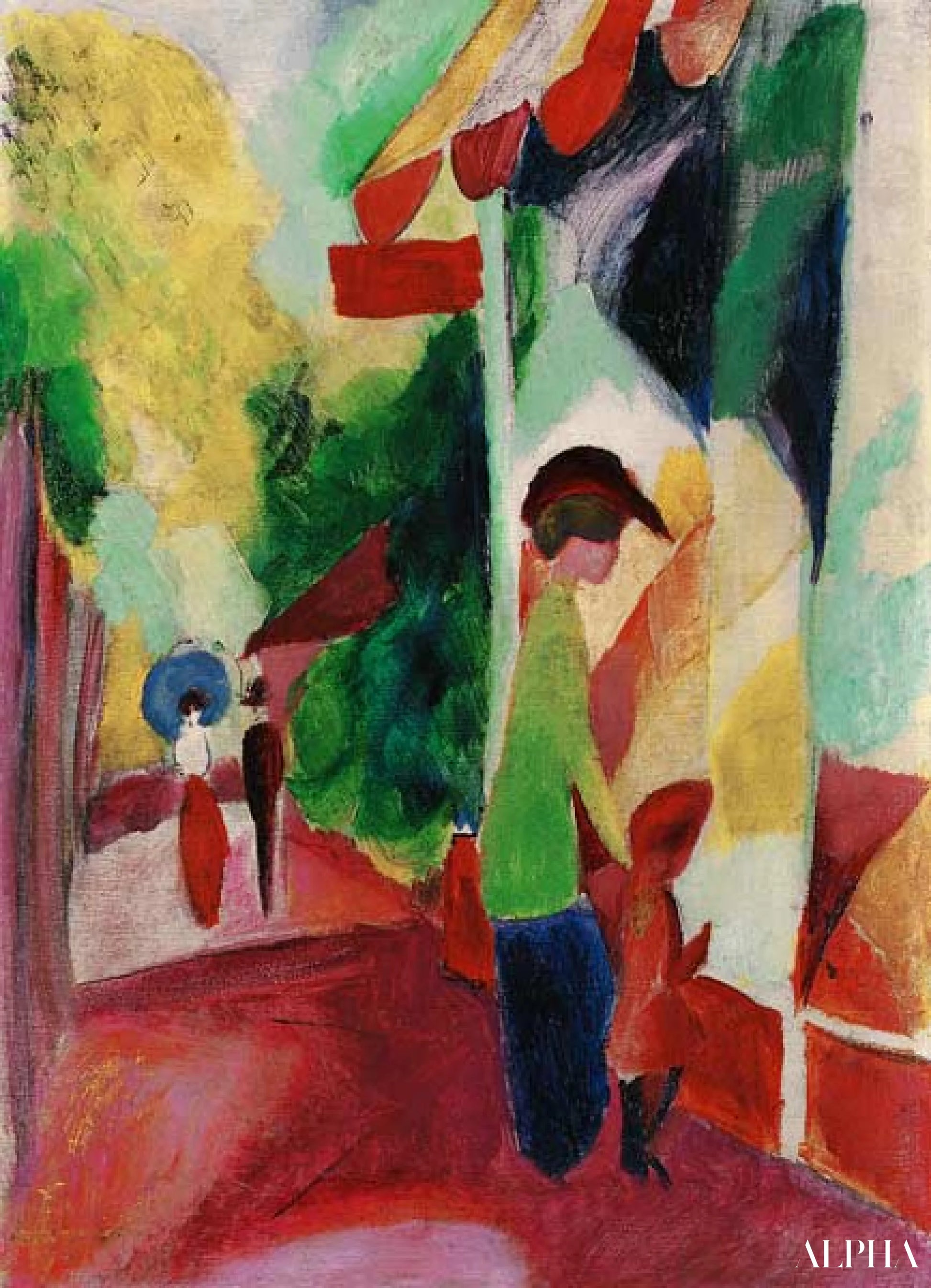 黄色い木々のある店のショーウィンドウ - August Macke - 高級絵画および絵画の複製