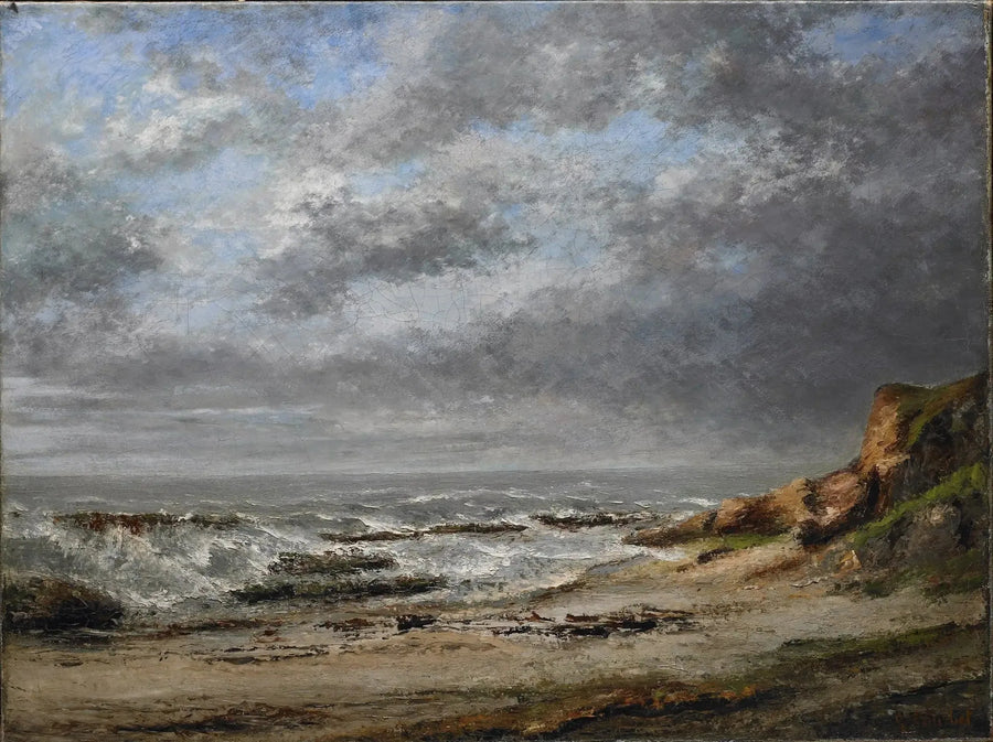 岩壁のそばの荒れた海の眺め - ギュスターヴ・クールベ