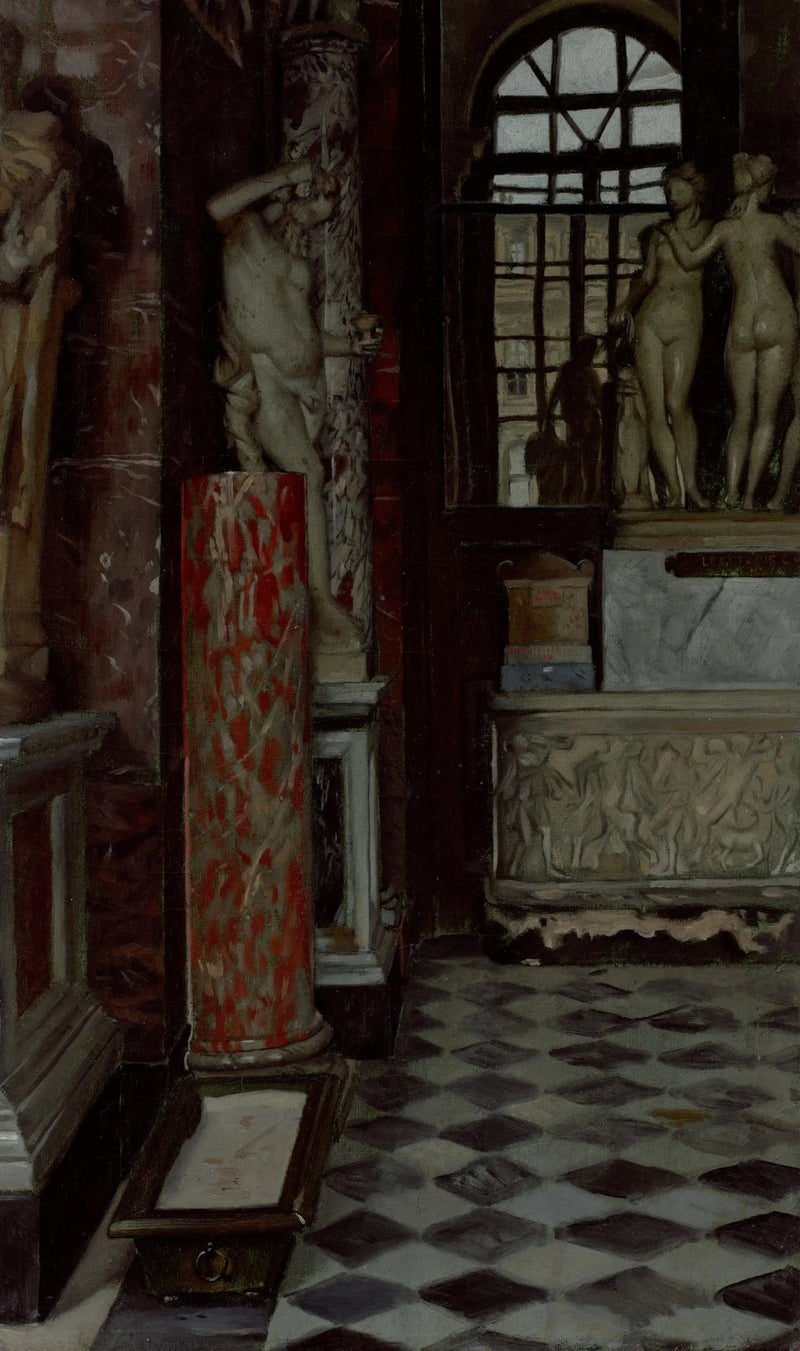 ルーブル美術館のギリシャ、ローマ、エtrusqueの古美術品展示室（9号室）の眺め

Source:
Vue d'une salle d'antiquités grecques, romaines et étrusques (salle n° 9) au Louvre - James Tissot