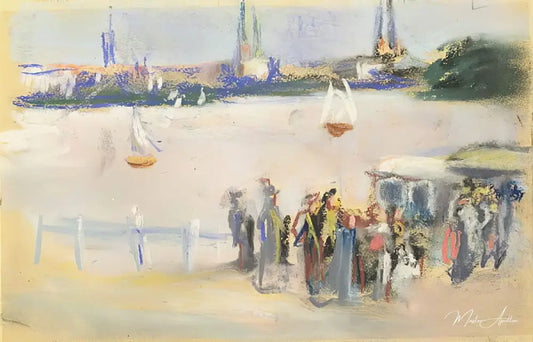 Vue de l'Aussenalster, 1909 (pastel sur papier) - Max Liebermann - Reproductions de tableaux et peintures haut de gamme