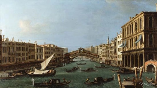 Vue du Grand Canal depuis le sud, le Palazzo Foscari à droite et le pont du Rialto en face - Giovanni Antonio Canal - Reproductions de tableaux et peintures haut de gamme