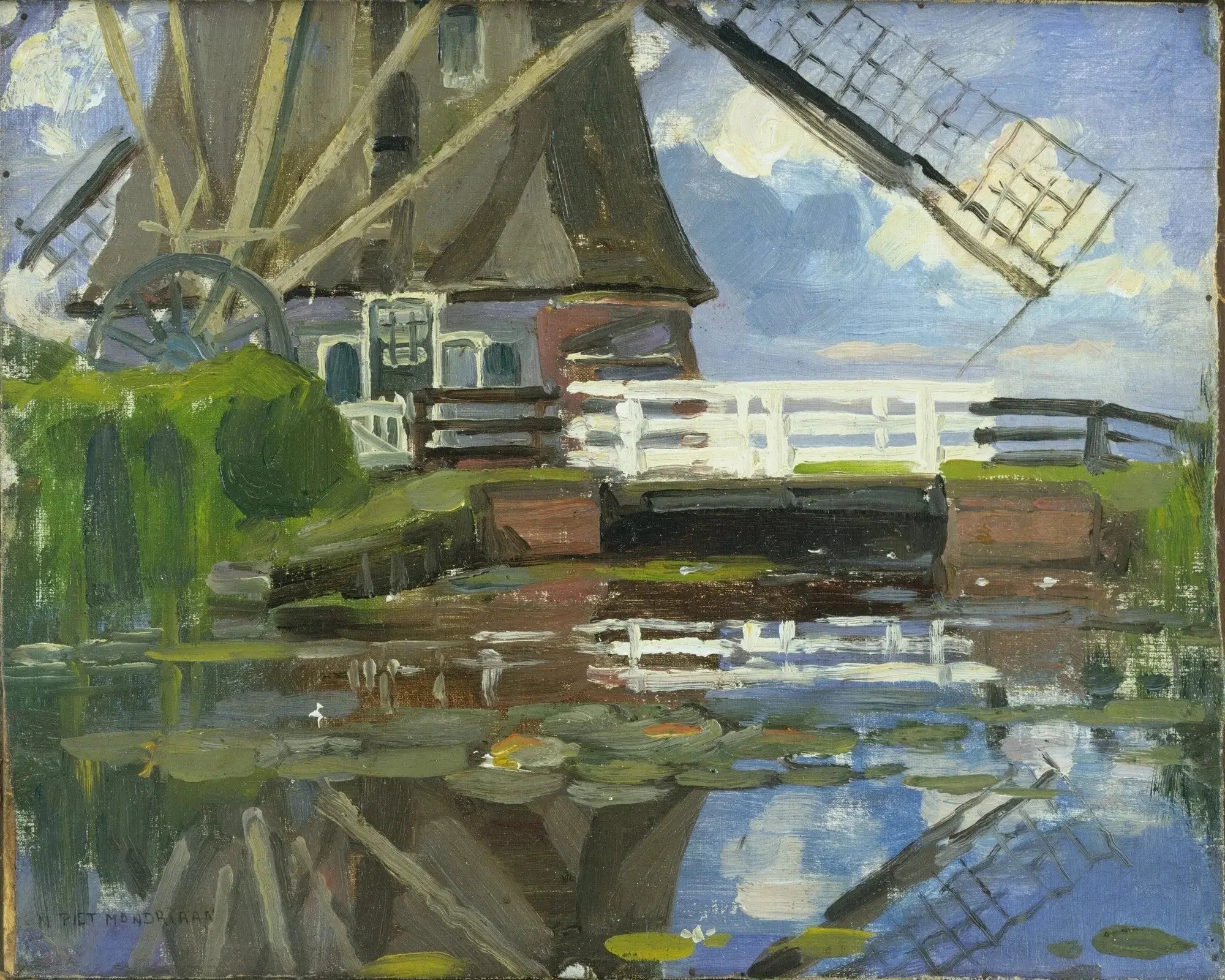 Vue tronquée du moulin Broekzijder sur les ailes Gein orientées vers l'ouest - Piet Mondrian image 1 reproduction artisanale de tableau