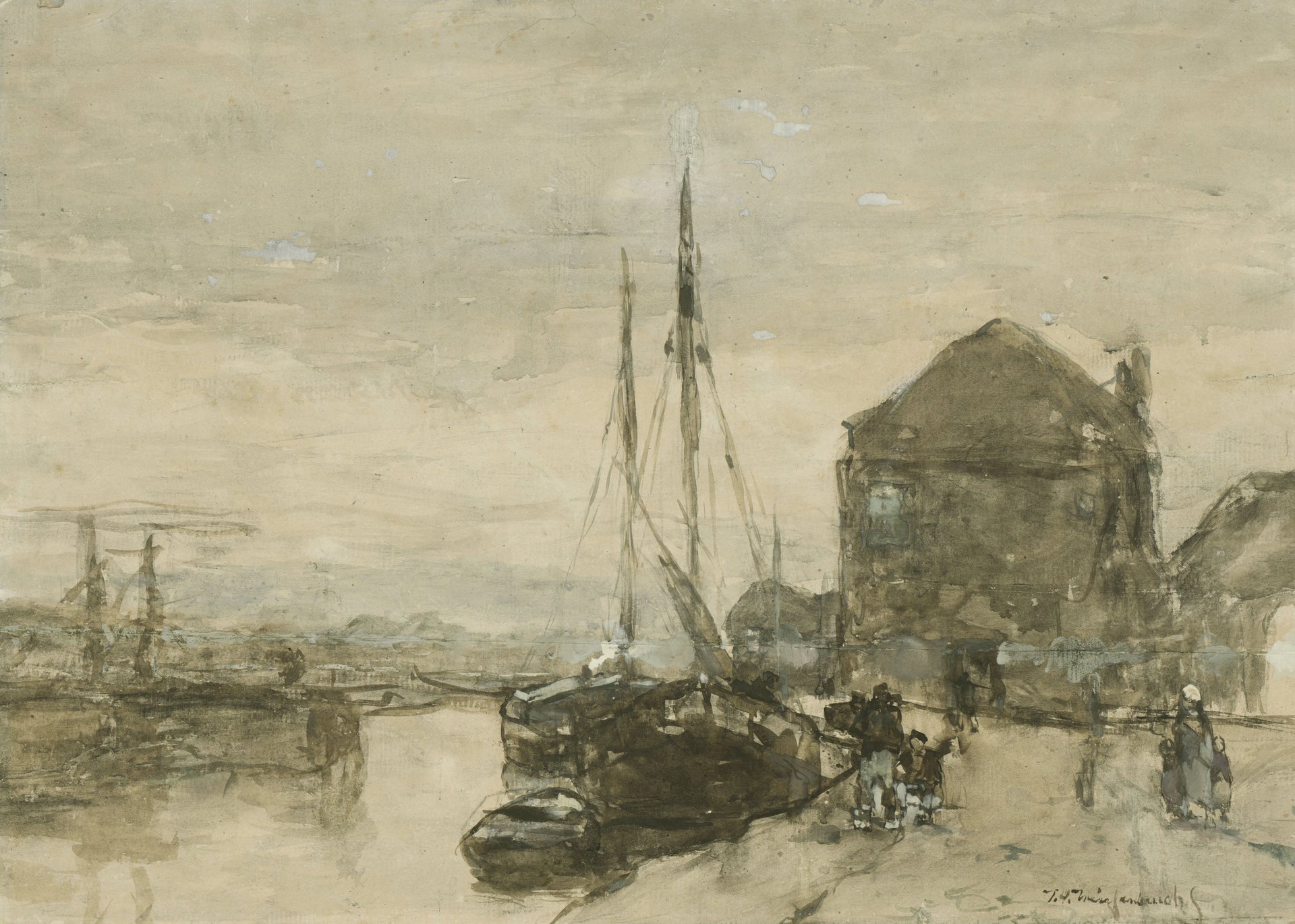 Vue du Turfmarkt avec l'Eendjespoort à Haarlem - Johan Hendrik Weissenbruch