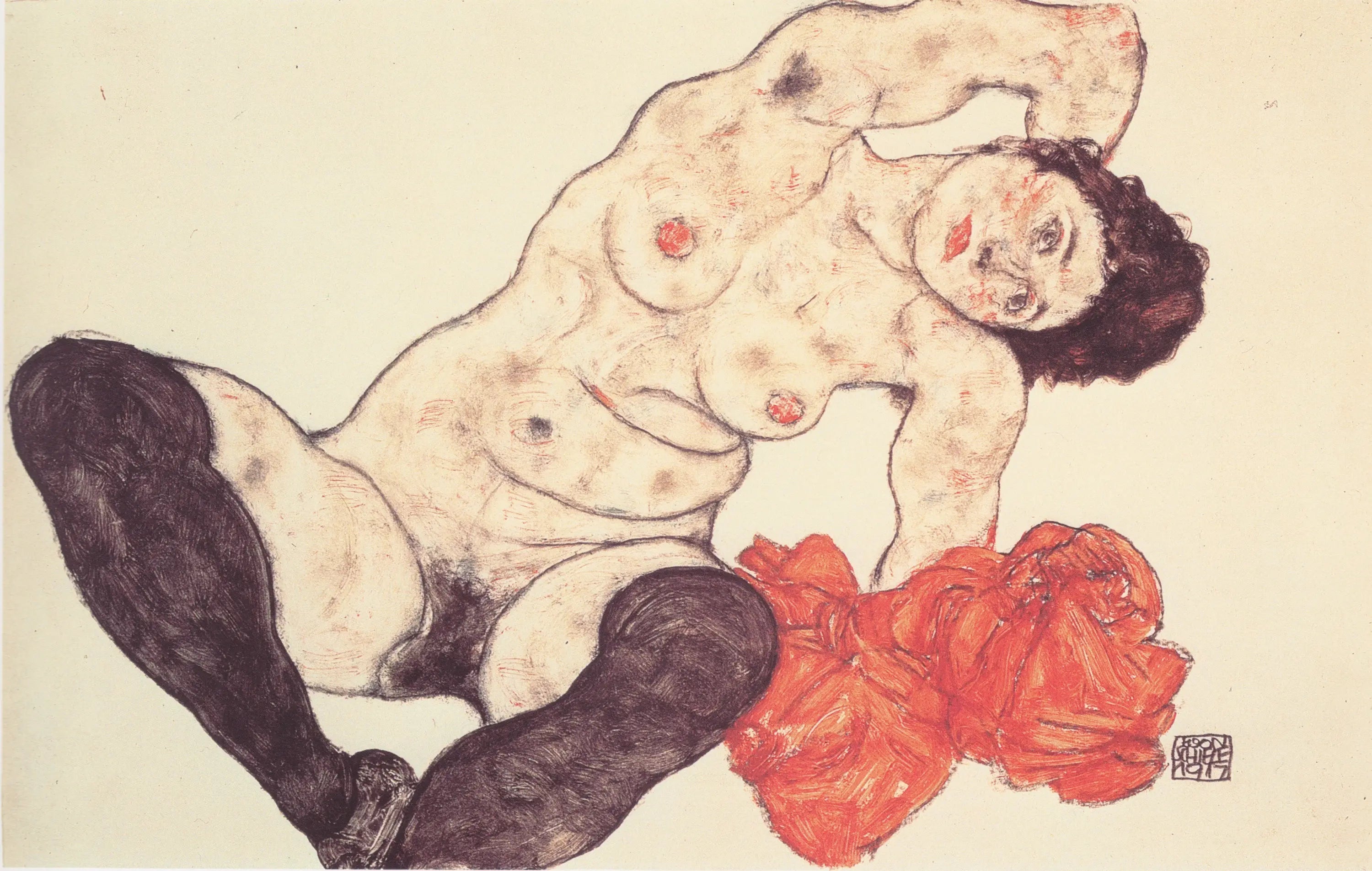 Weiblicher Akt mit gelbem Handtuch - Egon Schiele image 1 tableau peint à l’huile sur toile