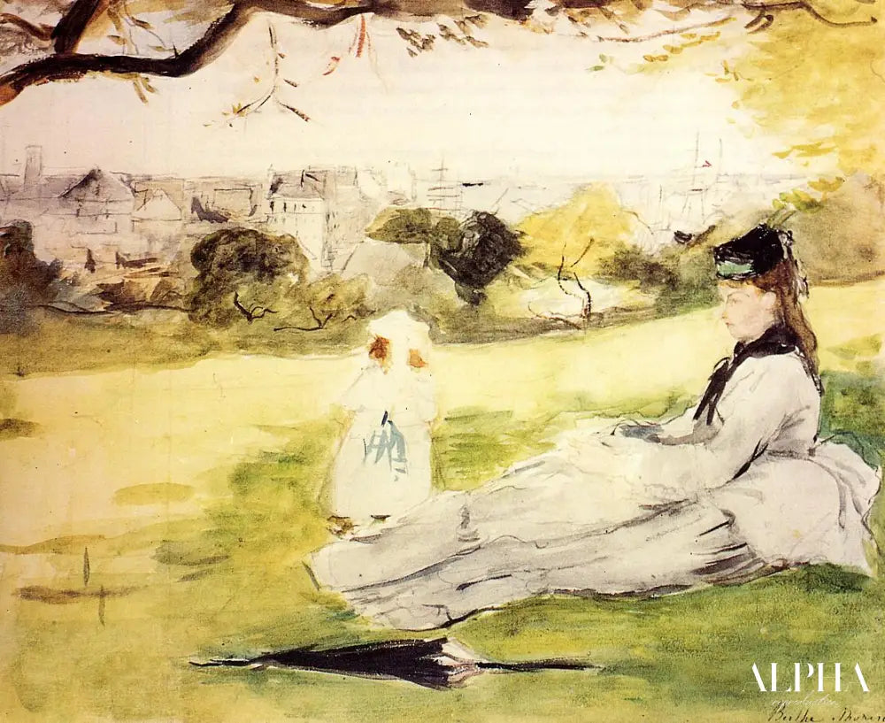 Woman and Child Seated in a Meadow - Berthe Morisot - Reproductions de tableaux et peintures haut de gamme